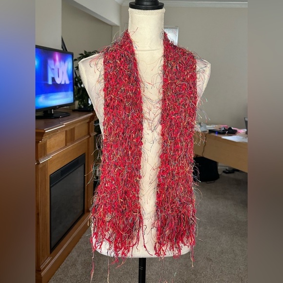 Accessories - Vintage Red Gold Blue Homespun Yarn Fun Party Date Accessories Sparkly Quirky